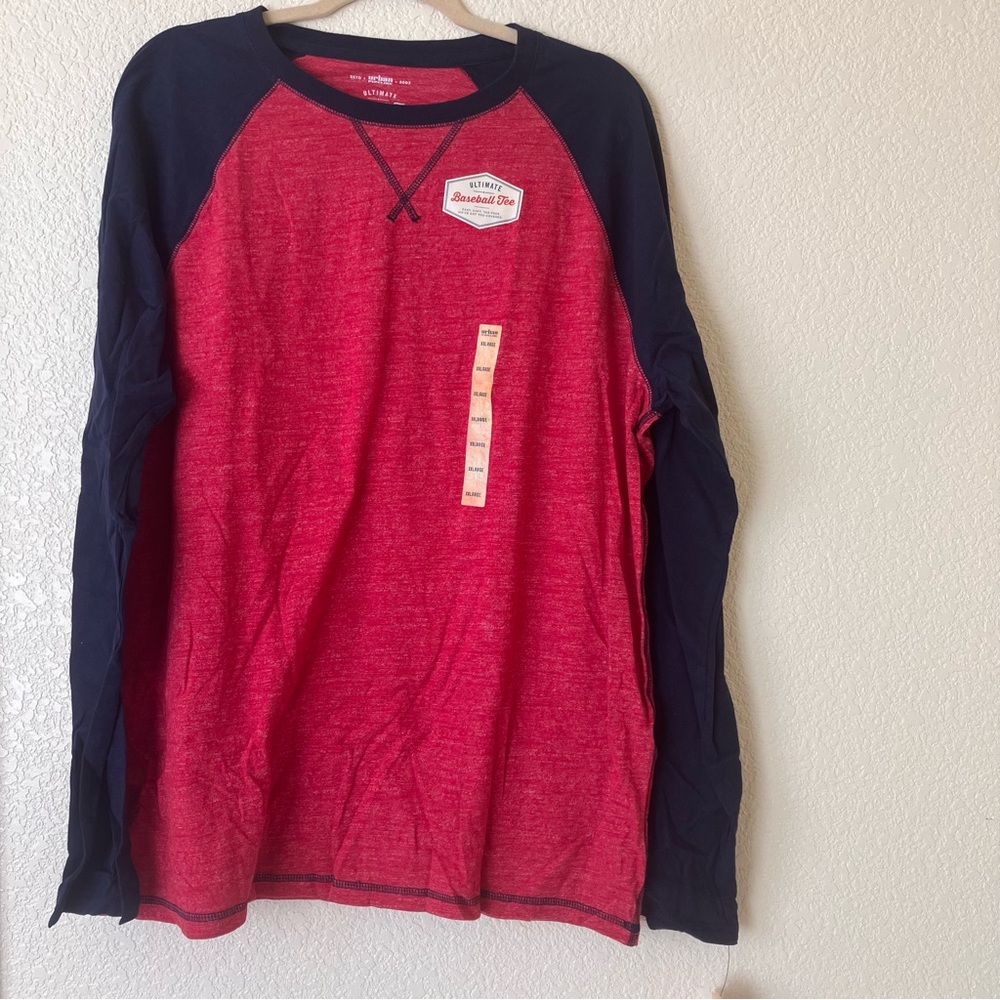 Urban Pipeline  Ultimate Baseball Tee Red and Black Long Sleeve Shirt XXL NWT
